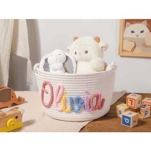 Custom Baby Gift Basket, Personalized Baby Name Basket, Rope Cotton Baby Basket, Baby Shower Gift, Newborn Gift, Nursery Gift, Toy Basket