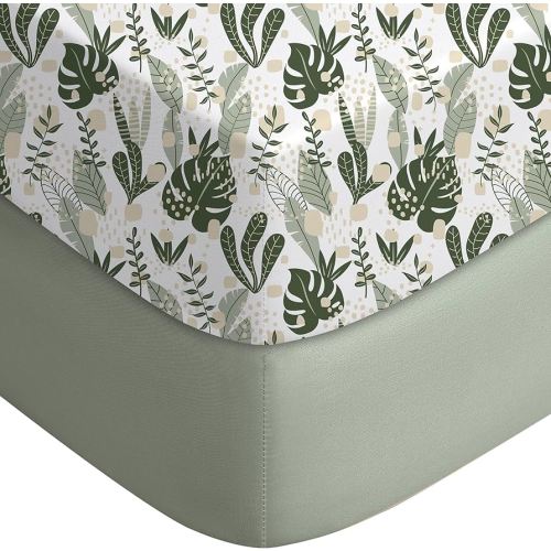 Yoofoss Baby Crib Sheets for Boys Girls, Fitted Crib Sheet 2 Pack for Standard Crib and Toddler Mattress, Super Soft Microfiber Baby Sheet 28x52x8in Green + Banana Leaves