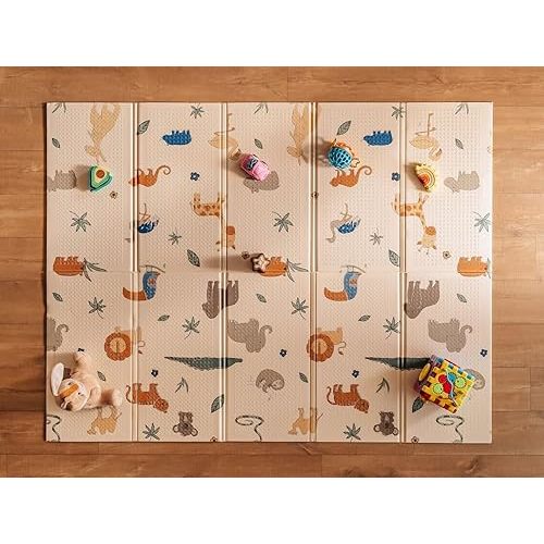 Nuby Reversible Baby Floor Mat, 77" x 58" - Foldable and Lightweight Baby Play Mat for Floor - Easy Storage and Travel - Safari