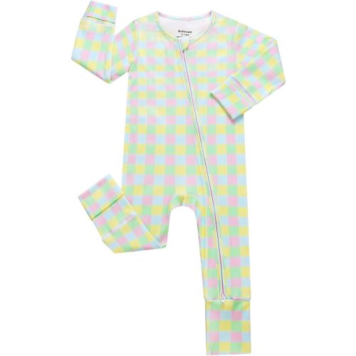 Bamboo Viscose Baby Boy Girl Pajamas Romper, Ribbed 2 Way Zipper Sleepers, Long Sleeve Footless Pjs with Mitten Cuffs