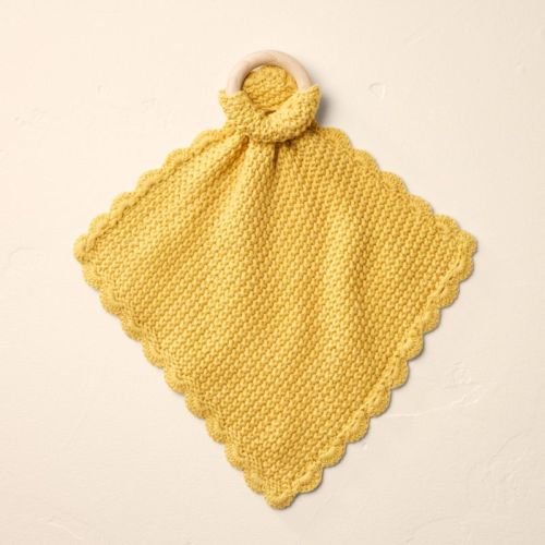 Soft Knit Baby Security Blanket With Wood Ring Beige - Hearth & Hand™ With Magnolia: Lovey, Oeko-tex Certified