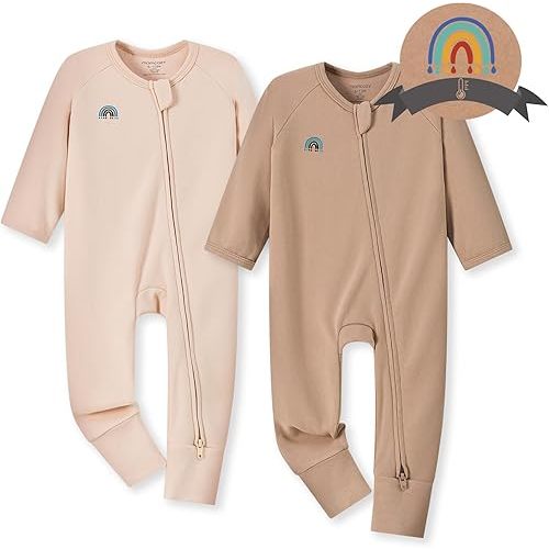 Momcozy Boy Girl Baby Pajamas Onesie, 0-24 M Temp-Sensing 2-Way Zipper Cotton & Viscose Derived from Bamboo Newborn Sleepers