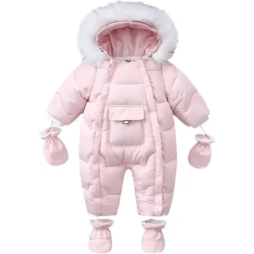 Baby Snowsuit Toddler Winter Unisex Romper Infant Girls Boys Solid Hooded Jumpsuit with Gloves Footie Down Coat Jacket