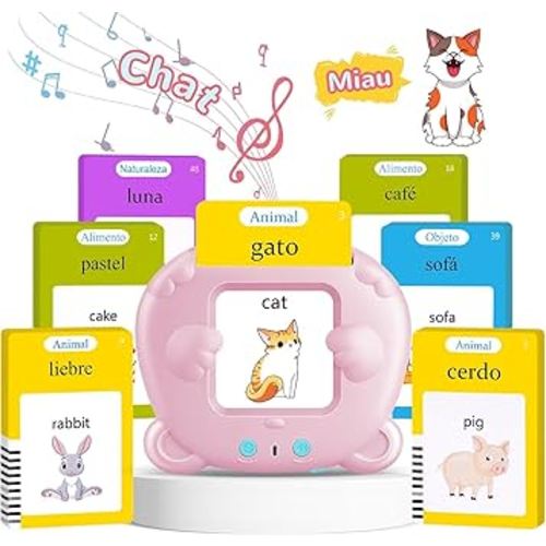 Spanish & English Talking Flash Cards for Toddler 2-6 Year Olds, Learning Montessori Toys with 224 Sight Words, Speech Therapy Toys, Children's Sensory Preschool Learning Educational Birthday Gifts
