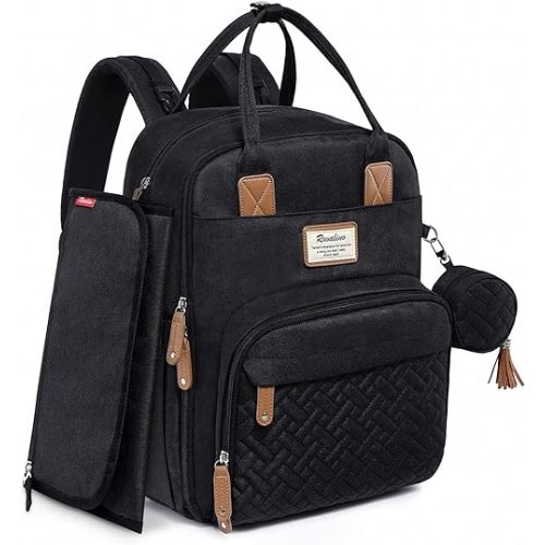 RUVALINO Diaper Bag Backpack, Multifunction Travel Pack Maternity Baby Changing Bags, Large Capacity, Waterproof, Black