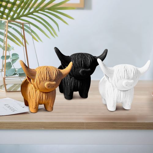 AoHao 3pcs Highland Cow Figurine,Cute Handmade Cow Ornament,Highland Cow Mini Statue Cow Gifts,Home Office Tabletop Decorations