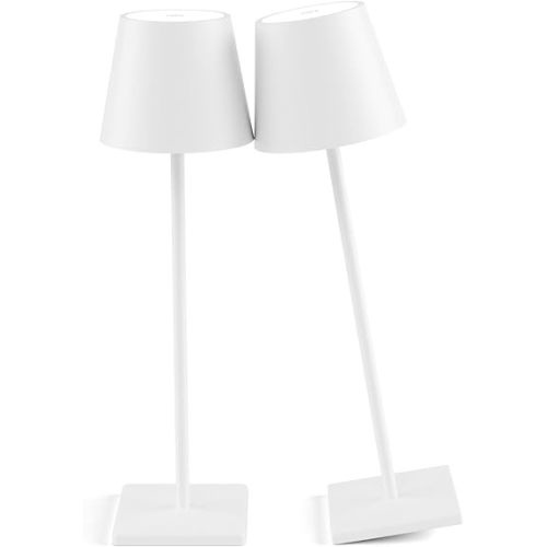 2-Pack Rechargeable Table Lamps, LED Cordless Table Lamp, 3W 5500mAh Battery Operated Table Light, Stepless Dimming Portable Table Light Waterproof for Restaurant/Indoor/Outdoor (White)