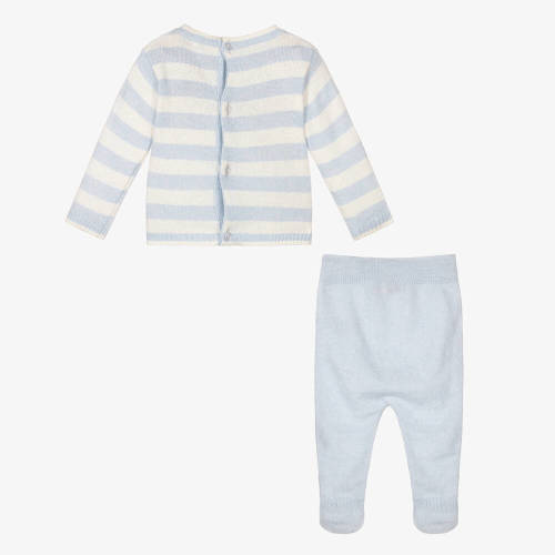 Patachou - Boys Blue Wool Knit 2 Piece Babygrow | Childrensalon Outlet