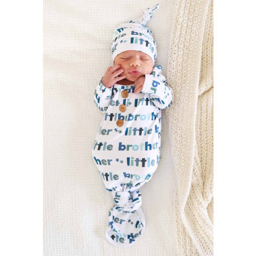 Little Brother Newborn Baby Knot Gown & Hat Set