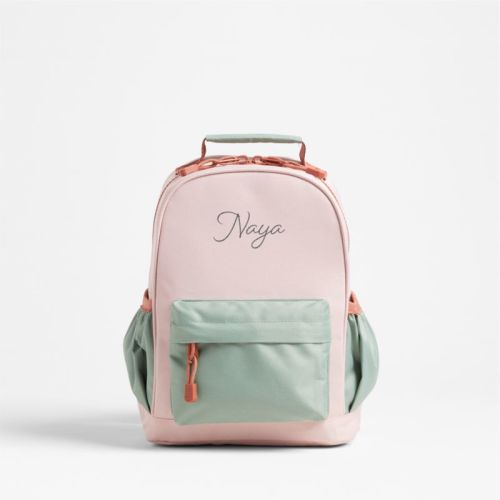 Personalized Colorblock Pink and Mint Green Small Kids Backpack with Side Pockets