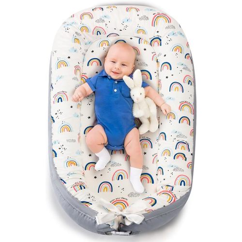 Baby Lounger- Baby Nest for 0-24 Months, Ultra Soft Organic Cotton Breathable & Portable Baby Lounger, Baby Lounger Pillow for Newborn (Rainbow)