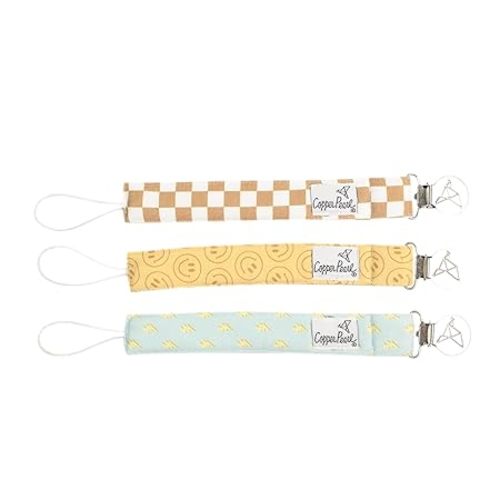 Copper Pearl 3-Pack Pacifier Holders: Premium Knit Binky Clips for Baby Girls and Boys - Stylish Stainless Steel Design for Secure No-Drop Attachment