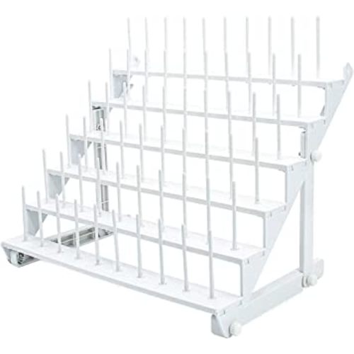 Sew Tech Thread Rack for 60 Spools or 30 Cones, Wall Mounted Large Thread Holder with Long Pegs, Bright White Plastic Thread Stand for Embroidery Serger Sewing Thread Storage and Hair Braiding