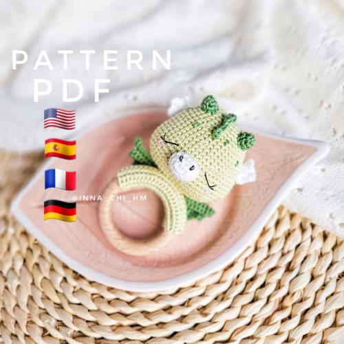 PATTERN ONLY: Dragon Baby Rattle | Dragon amigurumi toy | Easy To Follow PDF Pattern in English, Spanish, Français, German
