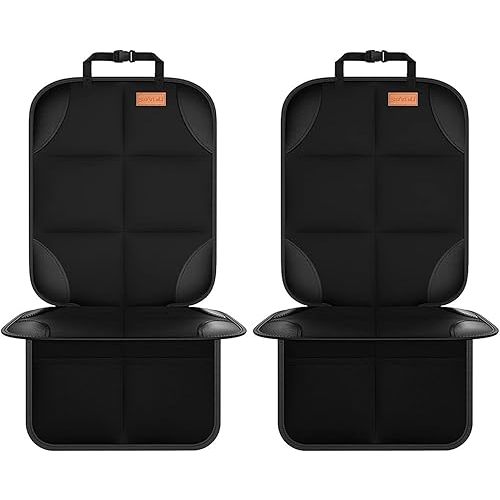Car Seat Protector, 2Pack Seat Protector Protect Child Seats with Thickest Padding and Non-Slip Backing Mesh Pockets for Baby and Pet,Sedan SUV Truck (Black)