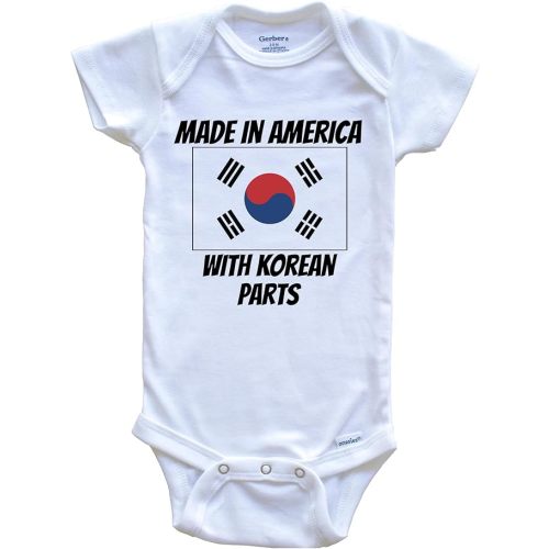 Made in America with Korean Parts South Korea Flag Funny One Piece Baby Bodysuit