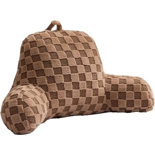 Aimuan Reading Pillow Checkered Bed Rest Wedge Backrest Checkerboard Pillow with Arms Back Support for Sitting Up in Bed Cushion Incline Rest Sleeping Snoring Pillow (Khaki,Large)