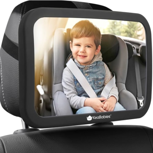 KeaBabies Baby Car Seat Mirror - Wide Shatterproof Backseat Infant Car Mirror for Baby Rear Facing, Crystal Clear View, Travel Accessories, Easy Install & Adjust for Removable Headrest (Matte Black)