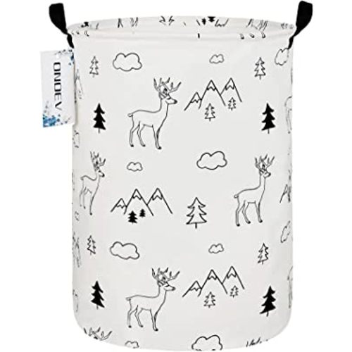 Round Fabric Storage Bin,Decorative Basket,Organizer Basket with Handles,for Clothes Storage,books and sundries(Forest deer), 19.7inch(H) x 15.7inch(D)