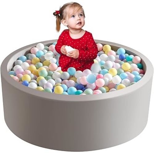 35.4" x 11.8" Foam Ball Pit for Toddlers, Baby Round Balls Pool for Babies 1-3, Kids Play Ball Pits Ideal Gift for Boys and Girls, Balls Not Included, Grey