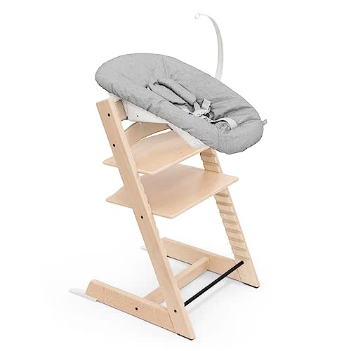 Tripp Trapp Chair from Stokke (Natural) + Tripp Trapp Newborn Set (Grey) - Cozy, Safe & Simple to Use - for Newborns Up to 20 lbs