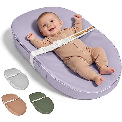 Baby Changing Pad, Waterproof Vegan Leather Wipeable Diaper Changing Pad with Safety Strap Non-Slip Changing Mat for Dresser & Table