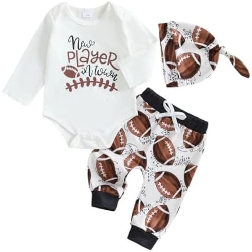 Baby Boy Hockey Outfit New Player in Town Long Sleeve Romper Long Pants Hat Set 3Pcs Newborn Fall Winter Clothes