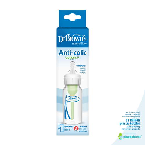 Dr. Brown's Natural Flow Anti-Colic Options+ Narrow Baby Bottle, 4oz, Slow Flow, 0m+, 1 Pack