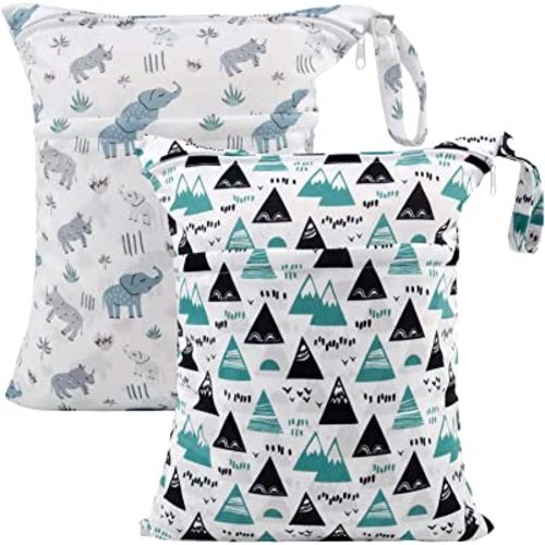 ALVABABY 2pcs Cloth Diaper Wet Dry Bags Waterproof Reusable with Two Zippered Pockets Travel Beach Pool Daycare Soiled Baby Items Yoga Gym Bag for Swimsuits or Wet Clothes LZD2526A