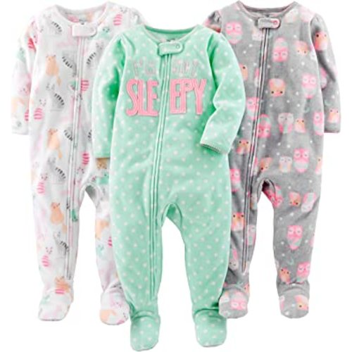 Simple Joys by Carter's Toddlers and Baby Girls' Loose-Fit Fleece Footless  Pajamas, Pack of 3