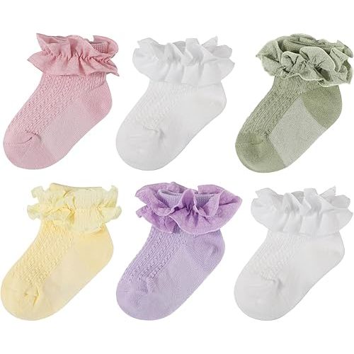 DRESHOW BQUBO Baby Girls Toddler Girls Anti Slip Socks Cute Frilly Ruffle Socks Grip Ankle Baby Socks for Infant Toddler