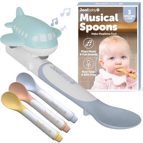 Jool Baby Musical Baby Spoons, 3 Spoons + Plane with Fun Sounds - Multi-Stage Spoon for Infant Feeding & Training Babies 6+ Months to Self-Feed