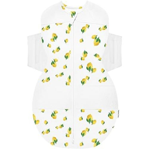 Happiest Baby SNOO Sleep Sack - 100% Organic Cotton Baby Swaddle Blanket - Doctor Designed Promotes Healthy Hip Development (Ivory Lemons, Medium)