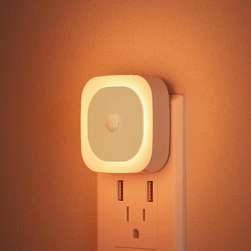2 Pack Motion Sensor Plug in Amber Night Lights