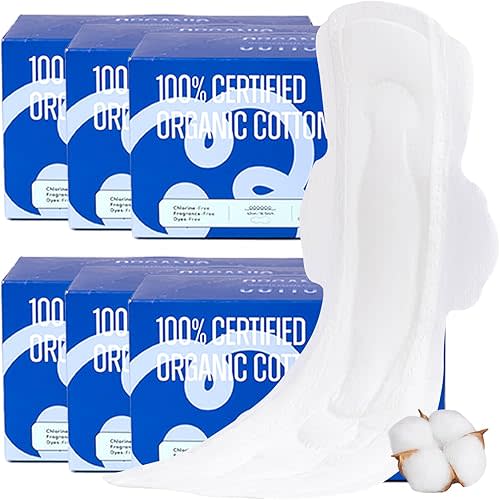 100% Organic Super Long Overnight Pads for Women Ultra Thin Sanitary Napkins with Wings, Heavy Flow Feminine Pads Ultimate Absorbency Full Coverage Period Liners (Extra Long Overnight, Size 6, 60ct)