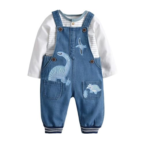 Baby Boy Clothes Set Infant Boy's Long Sleeve Romper+Dinosaur Denim Overalls Toddler Boys Fall Winter Outfits Suit