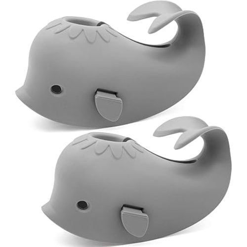 Baby Bathtub Faucet Cover, 2Pcs, Double Grey Whale, Baby Safety Protection Silicone Toys, Bath Spout Cover Baby Bathtub, Faucet Cover Baby Bathtub Silicone Whale for Kids, Toddler, Infant