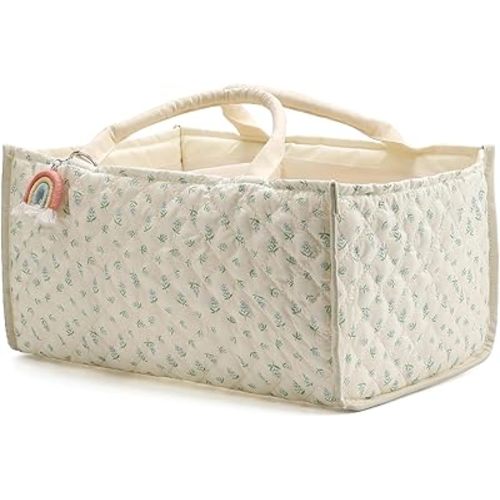 Diaper Caddy Organizer,Cute Floral Nursery Storage Basket,Soft Portable Changing Table Car Caddy Organizer Gift (Blue Floral)