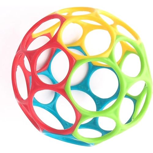 Bright Starts Oball Easy Grasp Classic Ball BPA-Free Infant Toy in Red, Yellow, Green, Blue, Age Newborn and up, 4 Inches