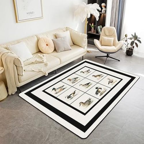 Feelyou Kids Mallard Duck Area Rug Flying Mallard Duck Living Room Rugs 3x5 Rustic Plaid Grid Decorative Carpet Set Farmhouse Green Black Indoor Floor Mat