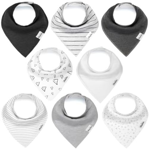 Double Layer Bandana Bibs - Multi Snaps Adjustable Organic Cotton Teething Bib - Absorbent Drooling Protection