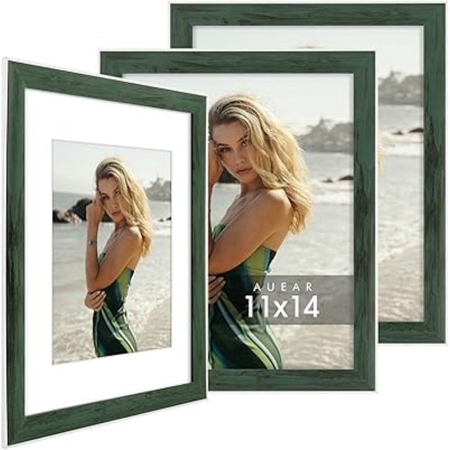 AUEAR, 11x14 Picture Frame Set of 3 - Matted for 8x10 - Rustic Green Photo Frames Gallery Wall Frames (Green, 3 Pack)