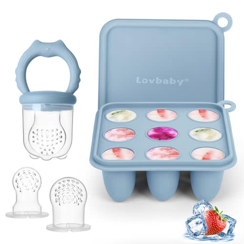 Baby Fruit Food Feeder Breastmilk Popsicle Molds, Silicone Baby Food Freezer Tray for Cooling Teething Relief, Baby Food Feeder for Safe Infant Self Feeding, Includes 3 Extra Food Pacifier