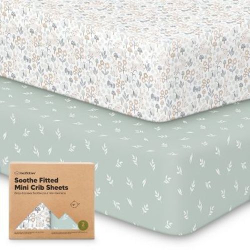 Keababies Mini Crib Sheets For Baby Girls, Boys, 2-pack Soothe Pack And Play Sheets Fitted, Organic Pack N Play Mattress Sheet (nibbles/bruce)