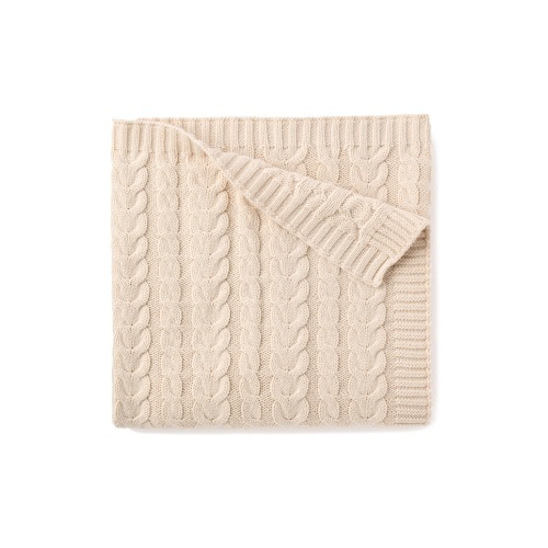Baby Horseshoe Cable Knit Cotton Blanket, Rainy Day