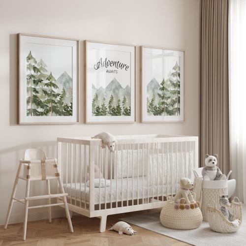 Mountain Nursery Decor, Adventure Awaits nursery wall art prints, mountain nursery prints, Adventure Nursery prints, Mountain Forest Prints