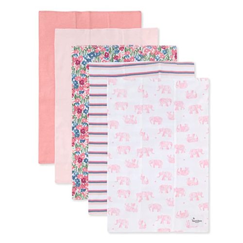 Burt's Bees Baby - Burp Cloths, 5-Pack Extra Absorbent 100% Organic Cotton Drool Cloths - Elephants Pink