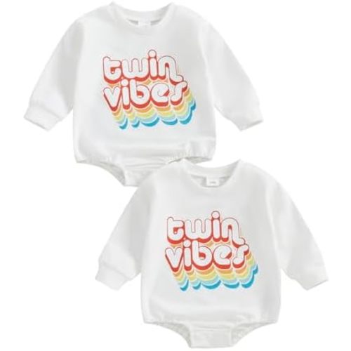 GOOCHEER Newborn Baby Boy Girl Twins Matching Outfits Crewneck Sweatshirt Bubble Romper Bodysuit Fall Winter Clothes Set