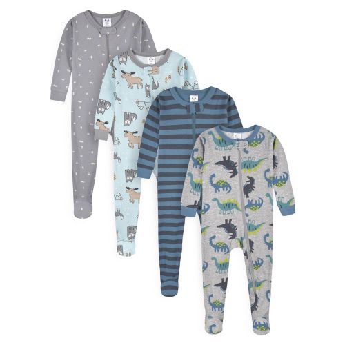 Gerber Baby & Toddler Neutral Snug Fit Footed Cotton Pajamas, 4-Pack, Sizes 0/3 Months-5T