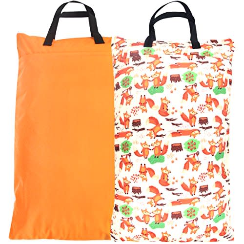 wegreeco Reusable Hanging Wet Dry Cloth Diaper Bag (Orange, Fox)